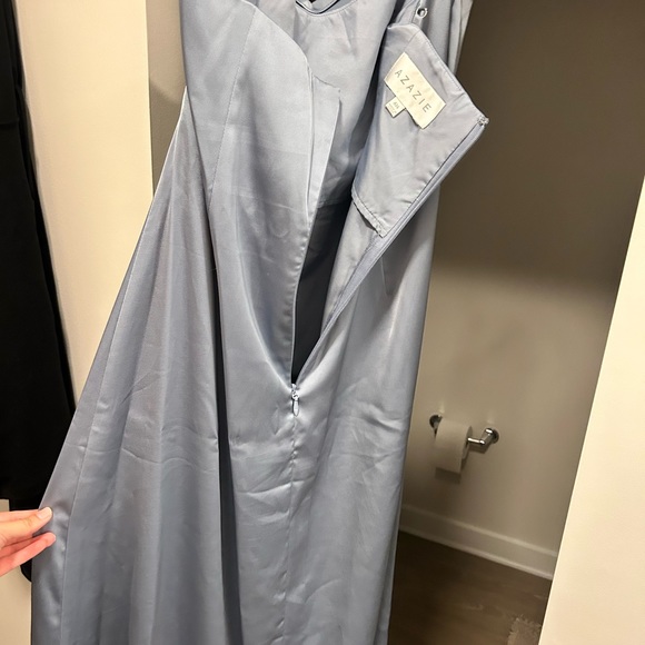 Azazie A14 dusty blue satin dress, only worn once - Picture 1 of 6